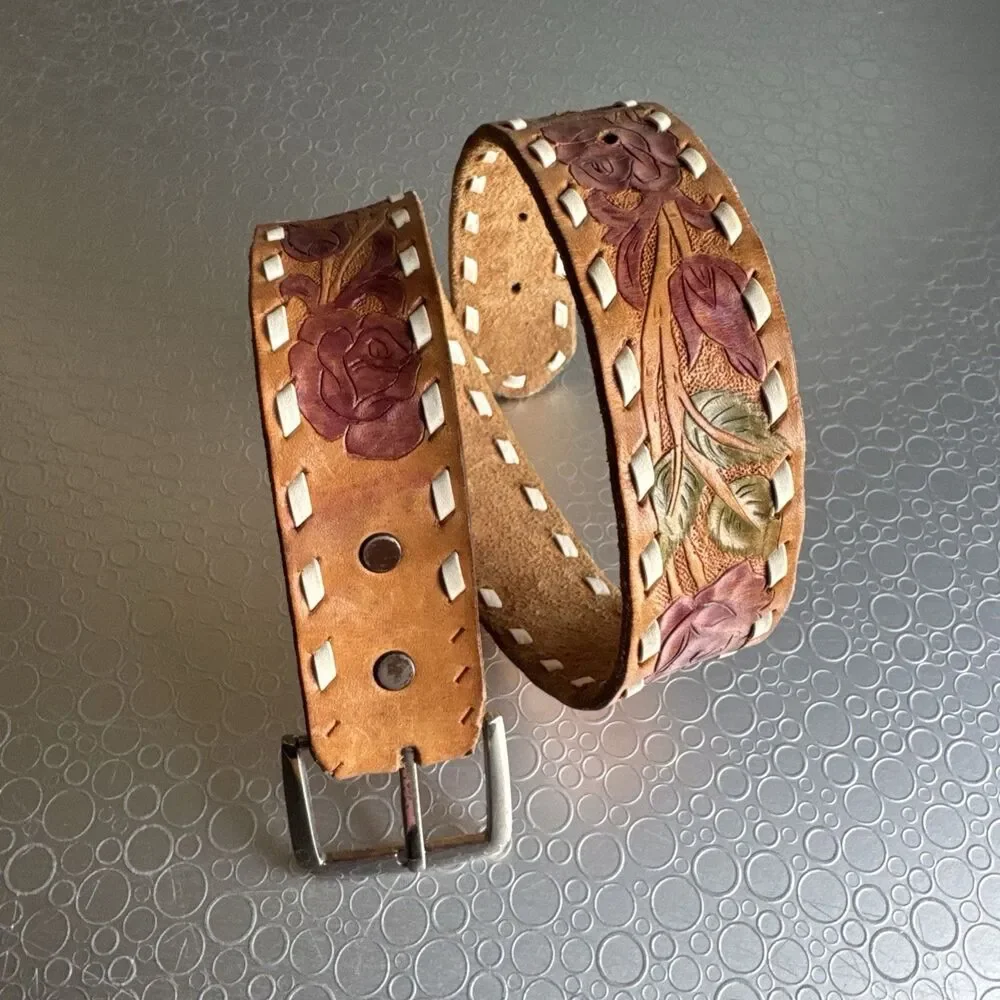 Girls Jenny Name Belt 4T 5 Tooled Leather Western Personalized Size XS Tan Multi
